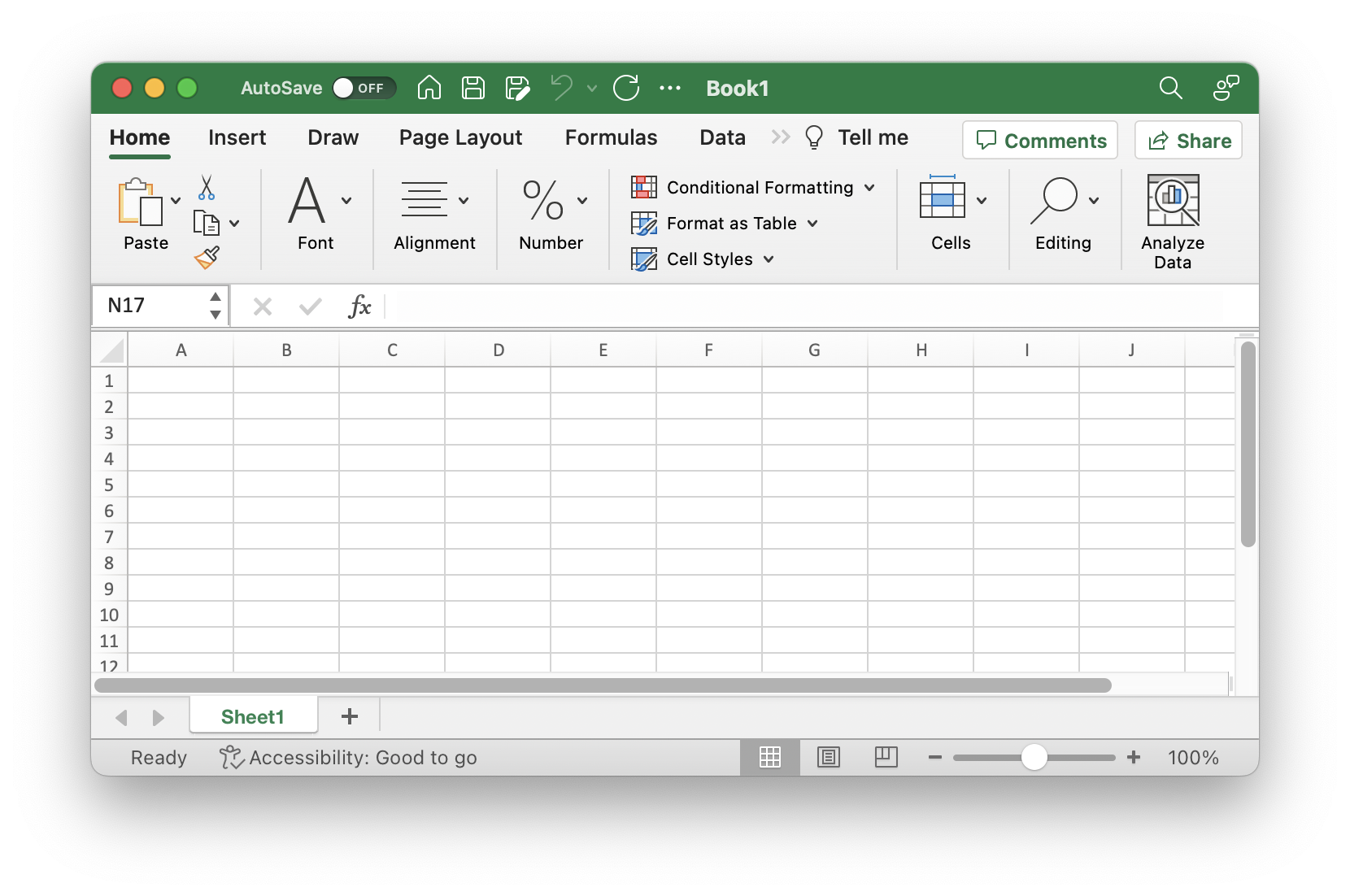 Microsoft Excel as seen on Mac in Light Mode